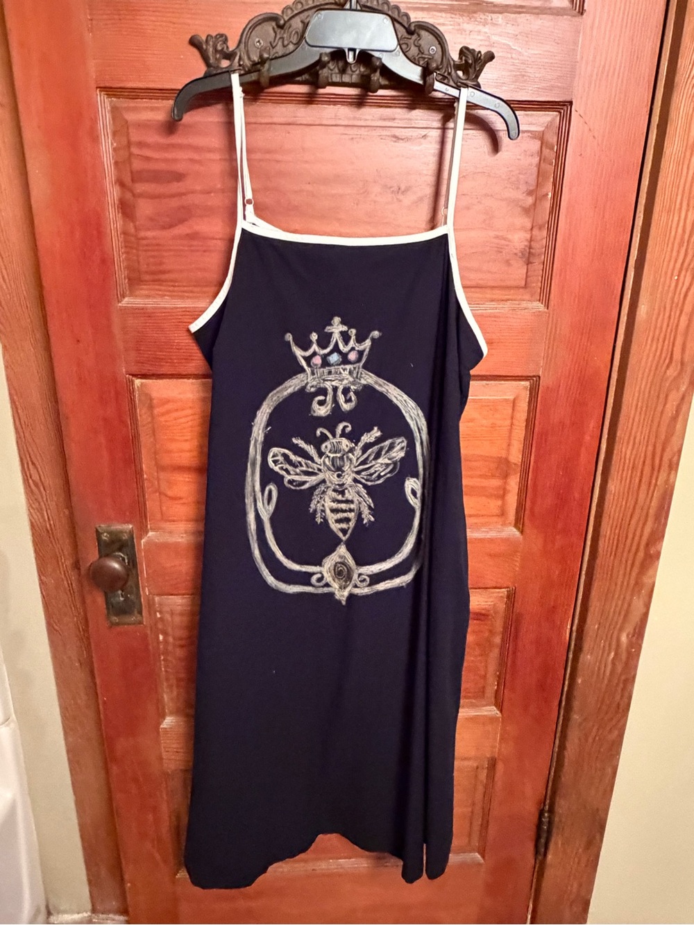 Black Bee Emblem Dress with Cream Trim